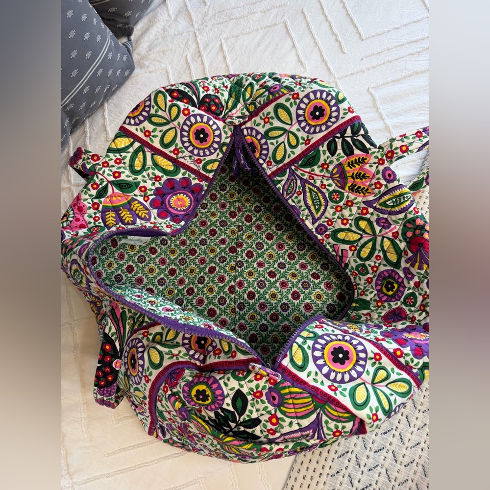Vera Bradley Viva La Vera Large Floral Cotton Overnight Weekender Bag Excellent! - Picture 10 of 12